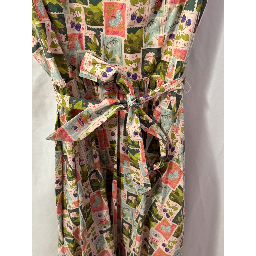 Tulip B Stamp Print Fit Flare Dress W M/L Pink Green Cottagecore Vintage Style - Picture 4 of 8